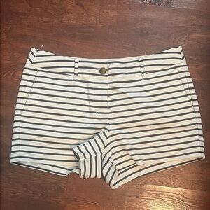 Boden Navy and White Striped High Waist Shorts